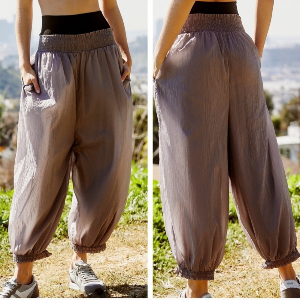 Free People Gray Tan Track Pants Elastic Waistband